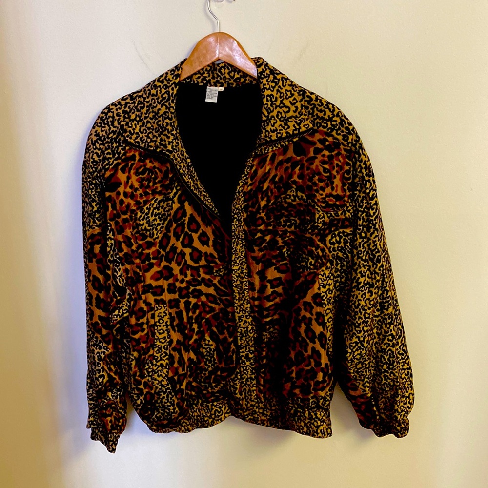 FUDA International Jacket Vintage 80 100% Percent Silk Animal Print Shoulder Pad